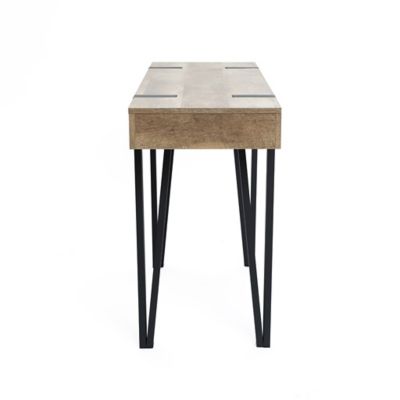Image showing  Oak Finish MDF Wood Black Metal Console Entry Table