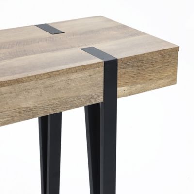 Image showing 6 th LuxenHome Oak Finish MDF Wood Black Metal Console Entry Table