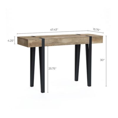 Image showing 7 th LuxenHome Oak Finish MDF Wood Black Metal Console Entry Table