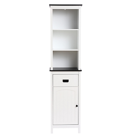 LuxenHome White Wood 63 in. H Tower Bathroom Cabinet