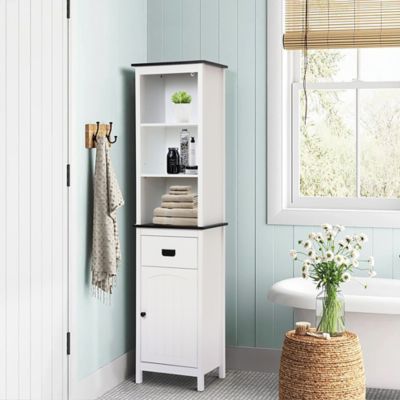 Image showing  White Wood 63 in. H Tower Bathroom Cabinet