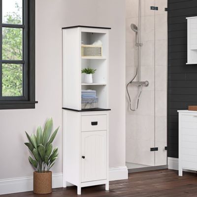 Image showing  White Wood 63 in. H Tower Bathroom Cabinet