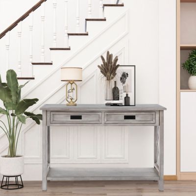 Image showing  Gray Wood 2-Drawer 1-Shelf Console and Entry Table