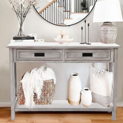 Image showing  Gray Wood 2-Drawer 1-Shelf Console and Entry Table