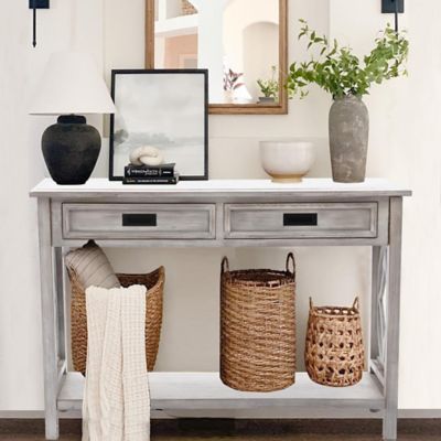 Image showing  Gray Wood 2-Drawer 1-Shelf Console and Entry Table