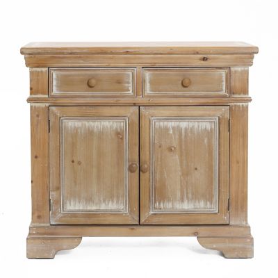 LuxenHome Distressed Wood 2-Drawer 2-Door Storage Cabinet