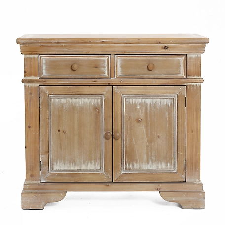 LuxenHome Distressed Wood 2-Drawer 2-Door Storage Cabinet