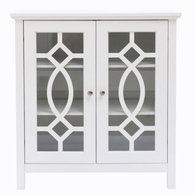 LuxenHome White Pine Wood 2-Door Accent Storage Cabinet
