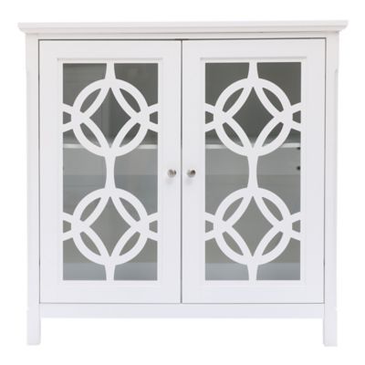 LuxenHome White Pine Wood Glass-Pane 2-Door Storage Cabinet