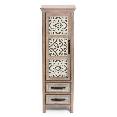 LuxenHome Farmhouse 48 in. Tower Wood 2-Drawer 1-Door Storage Cabinet