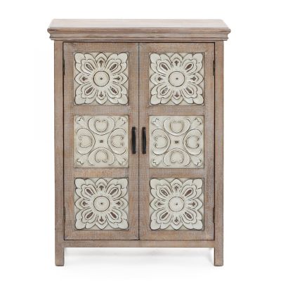 LuxenHome Farmhouse 37.4 in. Tall 2-Door Wood Storage Cabinet