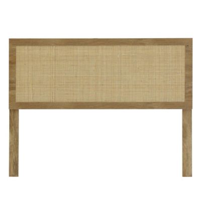 LuxenHome Oak Finish Manufactured Wood with Rattan Panel Headboard