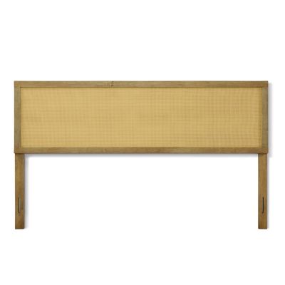 LuxenHome Oak Finish Manufactured Wood with Rattan Panel Headboard