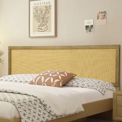 Image showing  Oak Finish Manufactured Wood with Rattan Panel Headboard