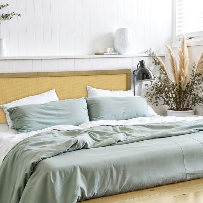 Image showing  Oak Finish Manufactured Wood with Rattan Panel Headboard