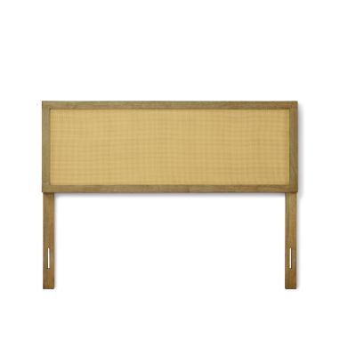 LuxenHome Oak Finish Manufactured Wood with Rattan Panel Headboard