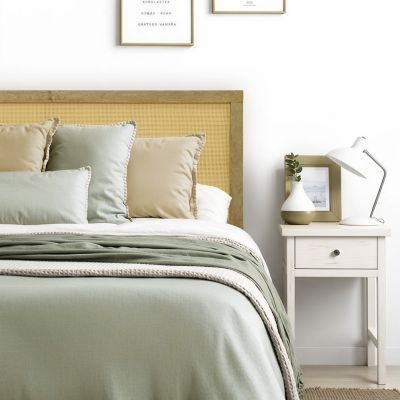 Image showing  Oak Finish Manufactured Wood with Rattan Panel Headboard