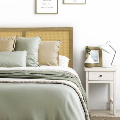 Image showing  Oak Finish Manufactured Wood with Rattan Panels Headboard