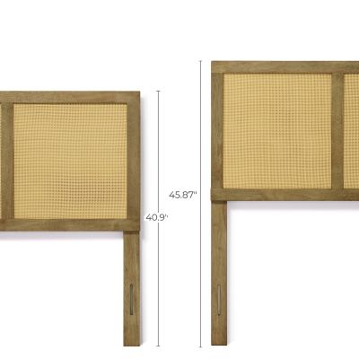 Image showing 5 th LuxenHome Oak Finish Manufactured Wood with Rattan Panels Headboard