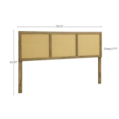 Image showing 6 th LuxenHome Oak Finish Manufactured Wood with Rattan Panels Headboard