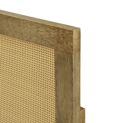 Image showing 7 th LuxenHome Oak Finish Manufactured Wood with Rattan Panels Headboard