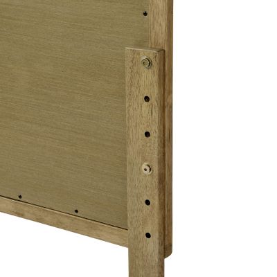 Image showing 9 th LuxenHome Oak Finish Manufactured Wood with Rattan Panels Headboard