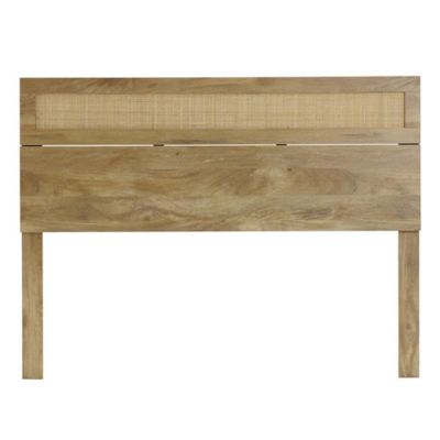 LuxenHome Oak Finish Manufactured Wood with Rattan Top Headboard