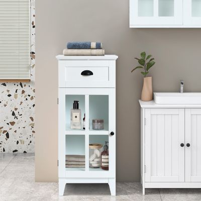 Image showing  White MDF Wood Slim Bathroom Storage Cabinet and End Table