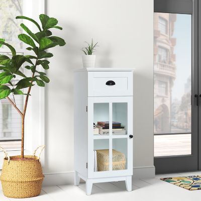 Image showing  White MDF Wood Slim Bathroom Storage Cabinet and End Table