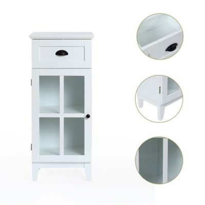 Image showing 6 th LuxenHome White MDF Wood Slim Bathroom Storage Cabinet and End Table