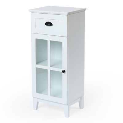 Image showing 8 th LuxenHome White MDF Wood Slim Bathroom Storage Cabinet and End Table