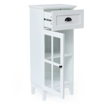 Image showing 9 th LuxenHome White MDF Wood Slim Bathroom Storage Cabinet and End Table
