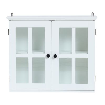 LuxenHome White MDF Wood Glass Pane Bathroom Wall Cabinet