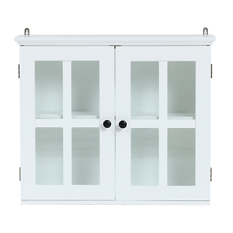 LuxenHome White MDF Wood Glass Pane Bathroom Wall Cabinet