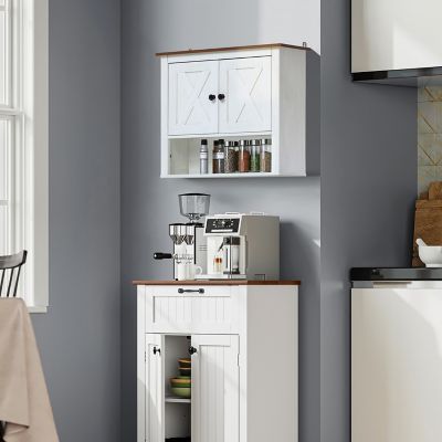 Image showing  White Manufactured Wood Farmhouse 2-Door Bathroom Wall Cabinet