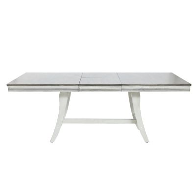 LuxenHome 76 in. Rectangular Distressed Off White and Rubberwood Expandable Dining Table