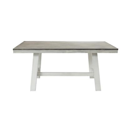 LuxenHome 64.5 in. Rectangular Distressed Off White and Rubberwood Dining Table