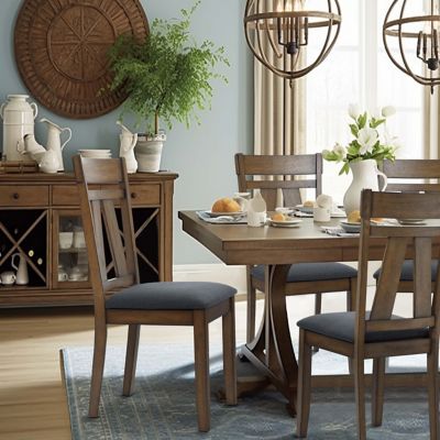 Image showing  Modern Distressed Off White Rubberwood and Gray Upholstered Dining Chair, Set of 2