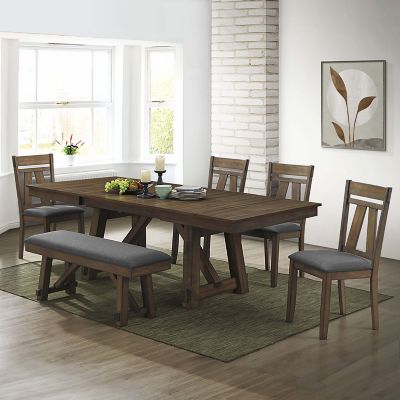 Image showing  Modern Distressed Off White Rubberwood and Gray Upholstered Dining Chair, Set of 2