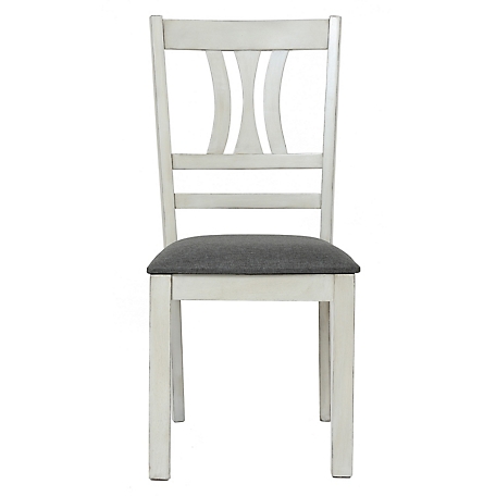 LuxenHome Modern Farmhouse Natural Rubberwood Upholstered Gray Seat Dining Chair, Set of 2
