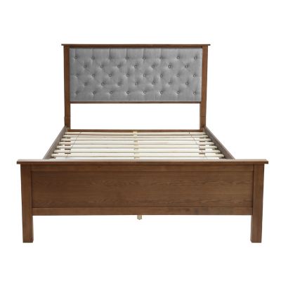 LuxenHome Modern Farmhouse Gray Upholstered Queen Platform Bed Headboard and Wood Footboard Set