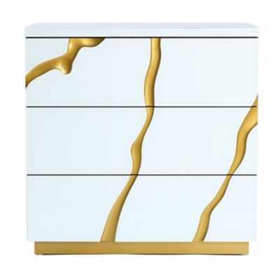 LuxenHome Modern White with Gold Ribbon 31.5 in. Tall 3-Drawer Bachelor Chest