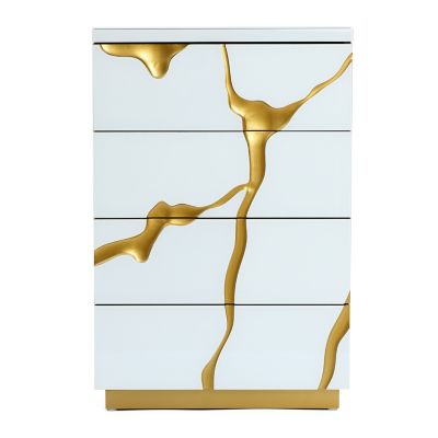 LuxenHome Modern White with Gold Ribbon 35.4 in. Tall 4-Drawer Chest