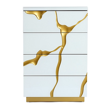 LuxenHome Modern White with Gold Ribbon 35.4 in. Tall 4-Drawer Chest
