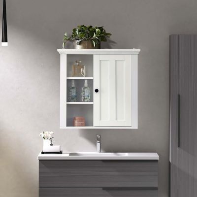 Image showing  White MDF Wood Bathroom Wall Storage Cabinet