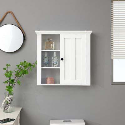 Image showing 5 th LuxenHome White MDF Wood Bathroom Wall Storage Cabinet