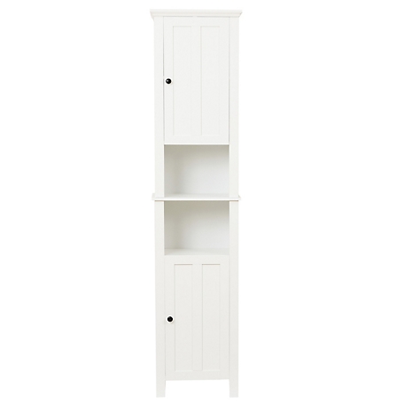 LuxenHome White MDF Wood 67 in. Tall Tower Bathroom Linen Cabinet