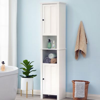 Image showing  White MDF Wood 67 in. Tall Tower Bathroom Linen Cabinet