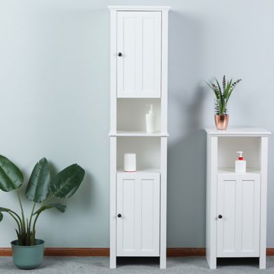 Image showing  White MDF Wood 67 in. Tall Tower Bathroom Linen Cabinet