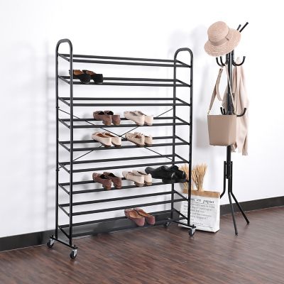 Image showing  9-Tier 44 in. x 16 in. x 59 in. 54-Pair Steel Shoe Rack, Black